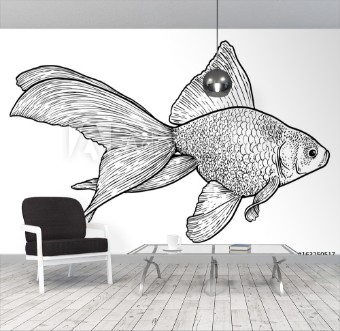 Picture of Goldfish illustration drawing engraving ink line art vector